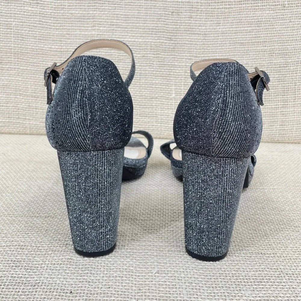 Alex Marie Navy Blue Shimmer Rhinestone Buckle Block Heel Sandals Womens 11M